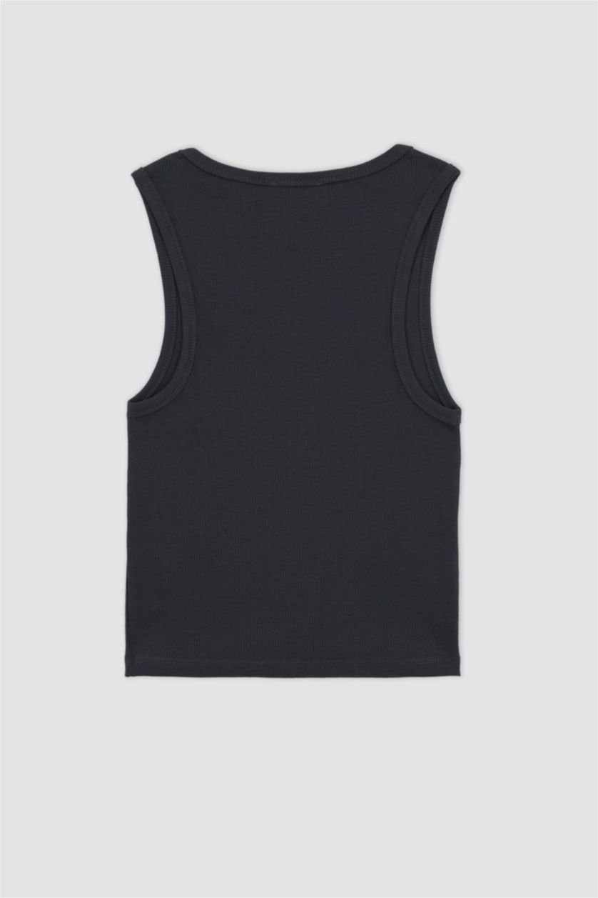 WOMAN Grey Fitted U Neck Ribbed Camisole Singlet