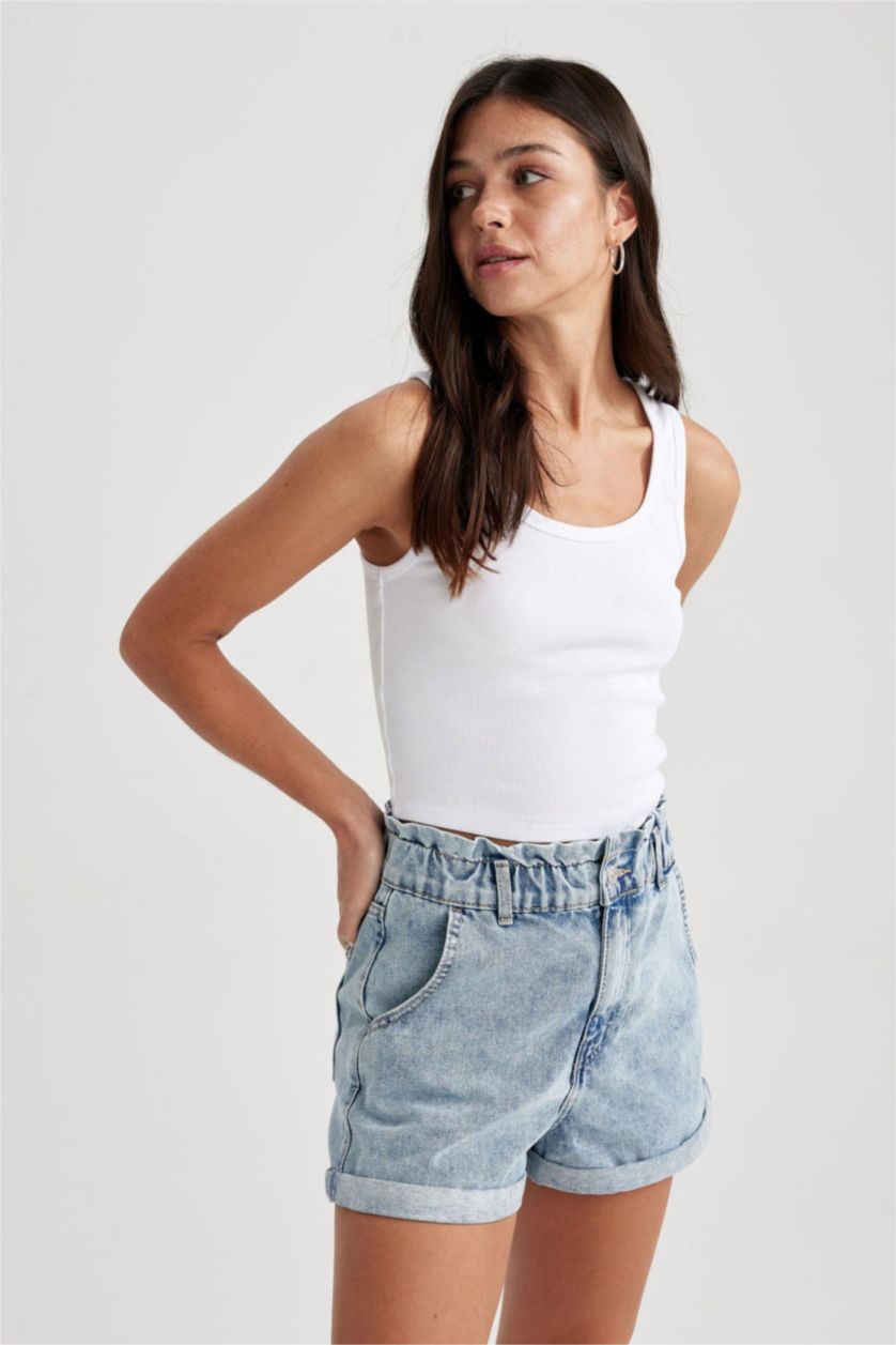 FEMME Blanc Camisole Côtelée Ajustée À Col En U