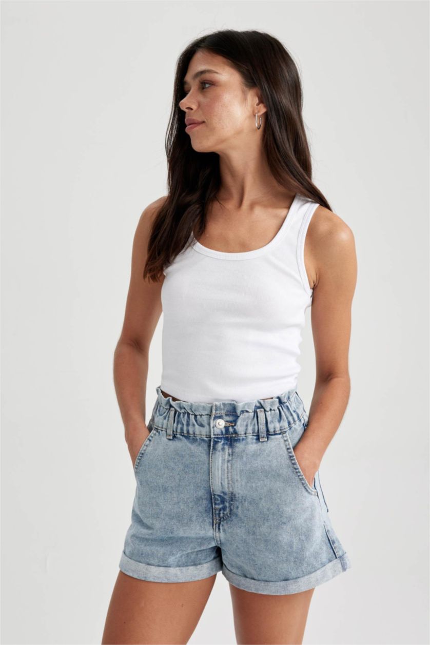 FEMME Blanc Camisole Côtelée Ajustée À Col En U