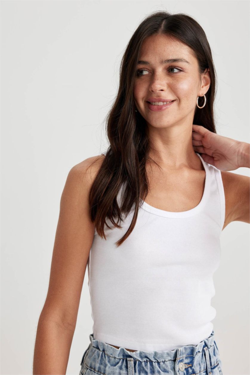 FEMME Blanc Camisole Côtelée Ajustée À Col En U