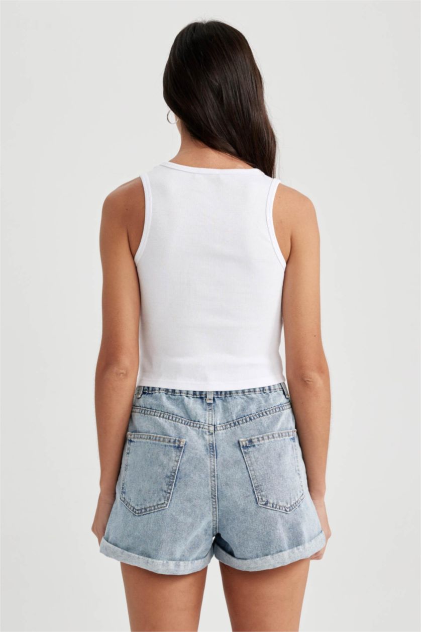 FEMME Blanc Camisole Côtelée Ajustée À Col En U