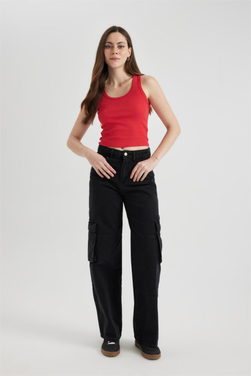 FEMME Rouge Débardeur Slim Côtelé Rouge à Col U