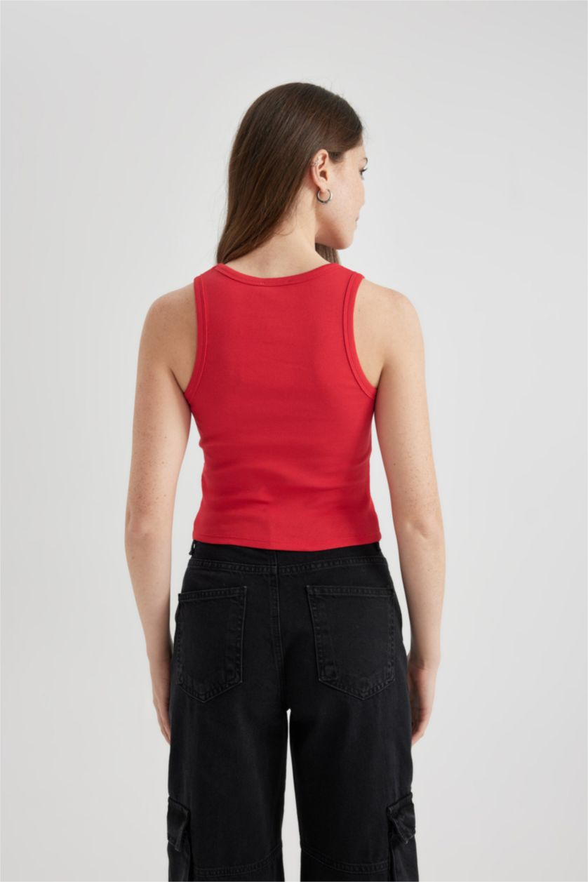 FEMME Rouge Débardeur Slim Côtelé Rouge à Col U