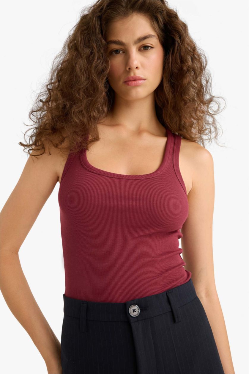 Kadın Bordo Fitted Basic Fitilli Kaşkorse Atlet