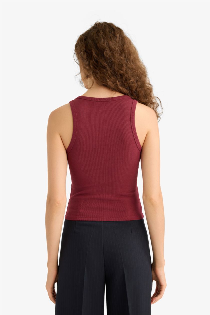 Kadın Bordo Fitted Basic Fitilli Kaşkorse Atlet