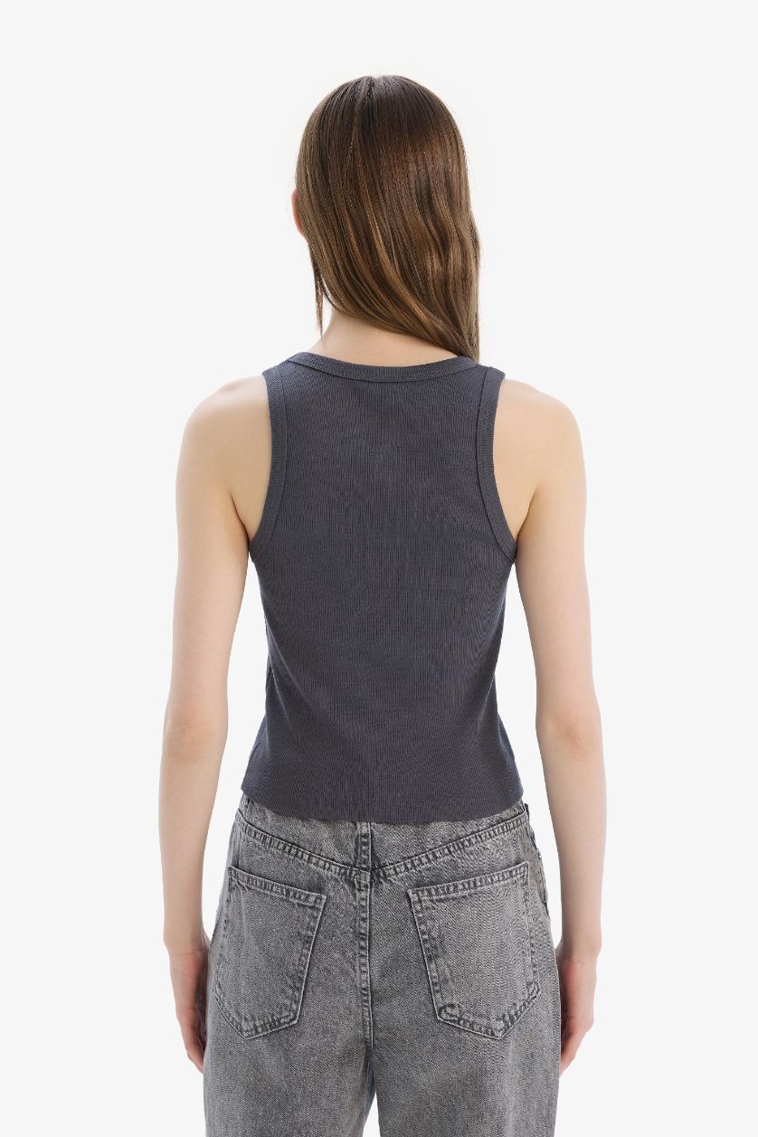 Kadın Antrasit Fitted U Yaka Basic Düz Fitilli Kaşkorse Atlet