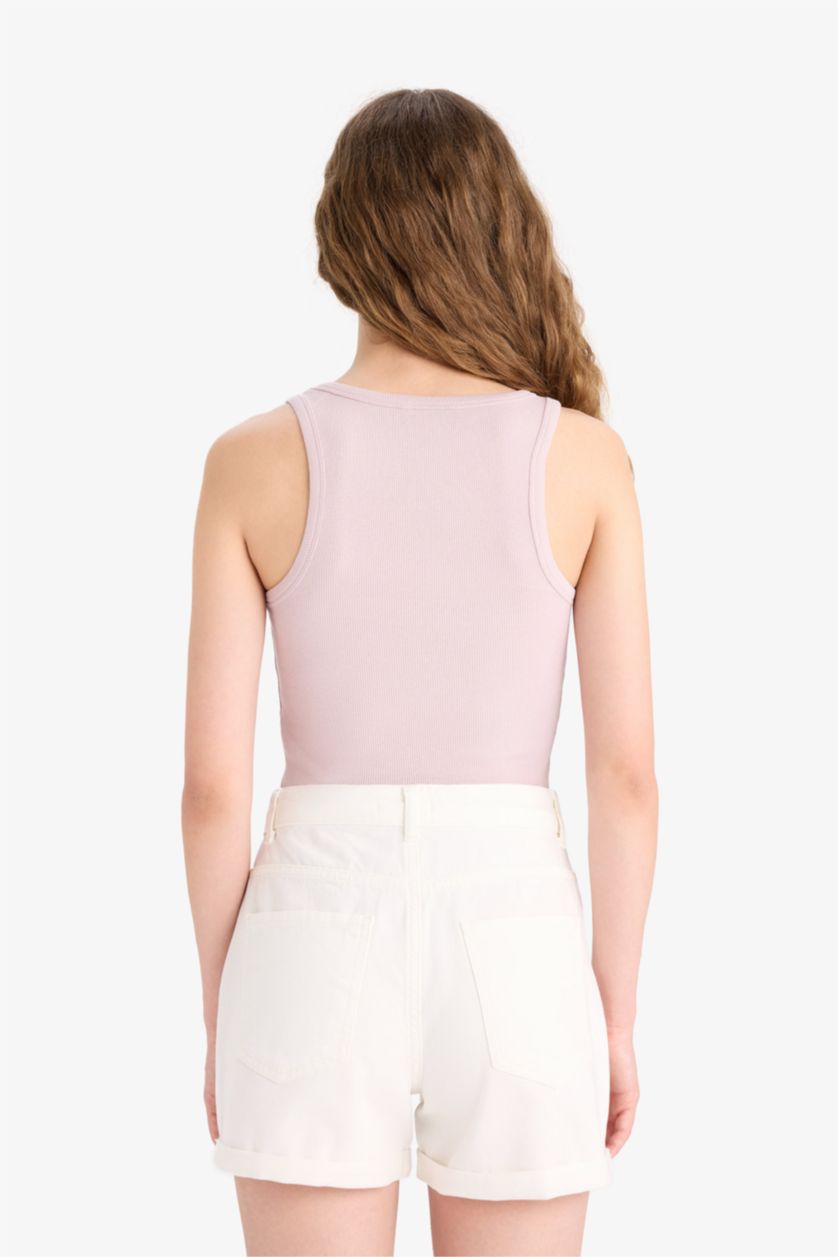 Kadın Lila Fitted U Yaka Basic Düz Fitilli Kaşkorse Atlet