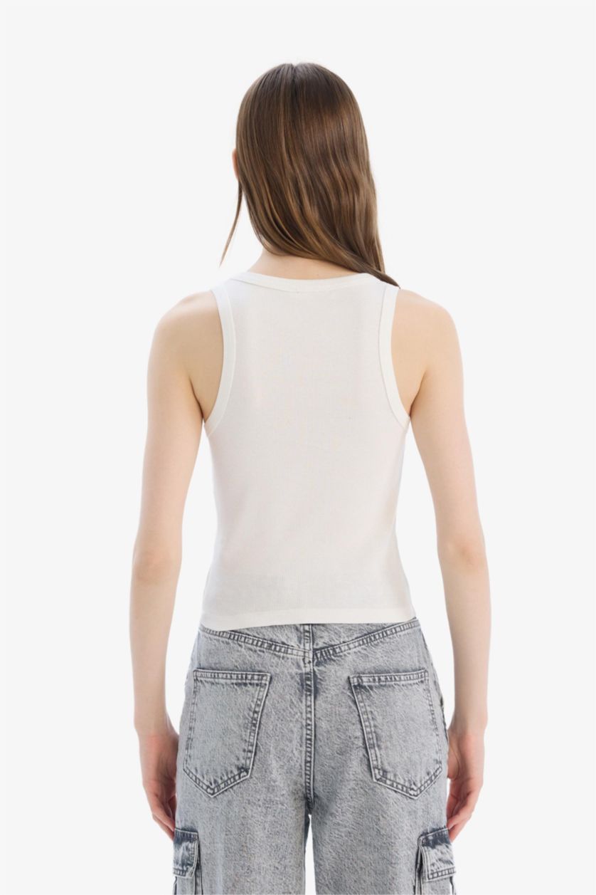 WOMAN White تانك توب مضلع سليم فيت