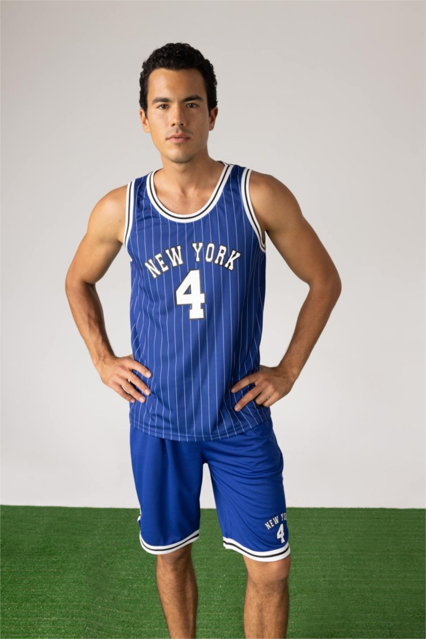 HOMME Bleu Defacto Fit Coupe Ajustée Motif À Chiffres Col Ras Du Cou Athlète Athlète