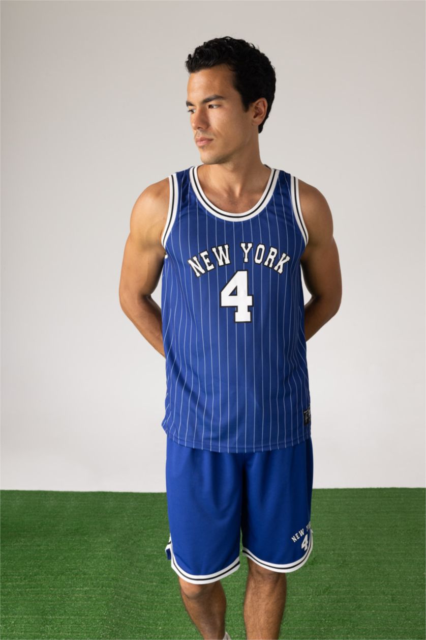 HOMME Bleu Defacto Fit Coupe Ajustée Motif À Chiffres Col Ras Du Cou Athlète Athlète