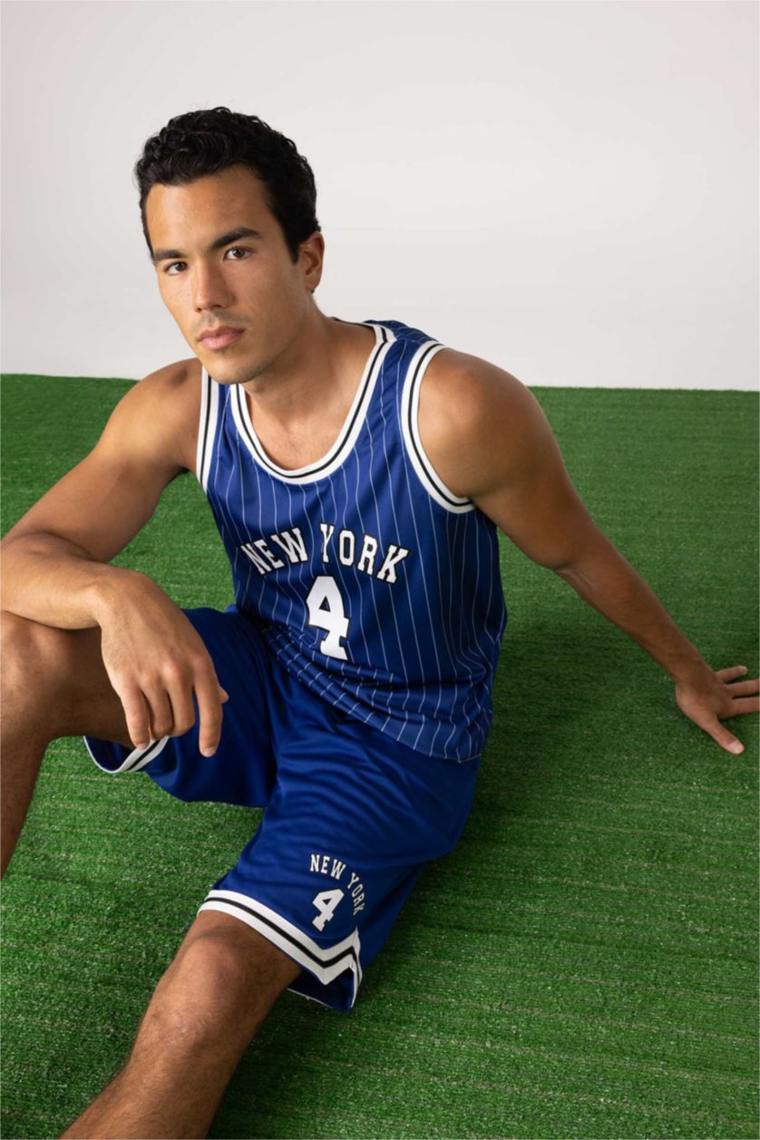 HOMME Bleu Defacto Fit Coupe Ajustée Motif À Chiffres Col Ras Du Cou Athlète Athlète