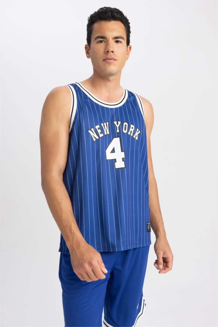 HOMME Bleu Defacto Fit Coupe Ajustée Motif À Chiffres Col Ras Du Cou Athlète Athlète