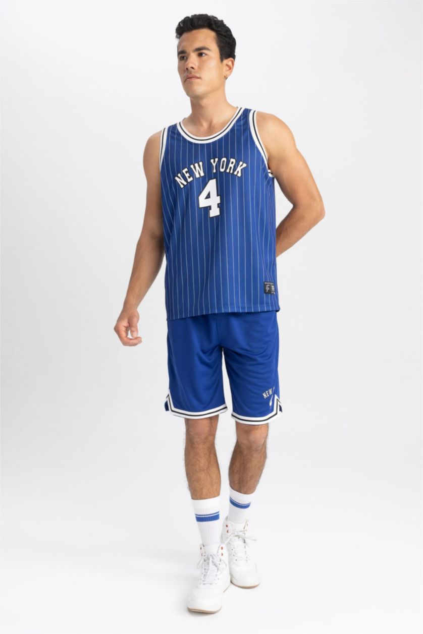 HOMME Bleu Defacto Fit Coupe Ajustée Motif À Chiffres Col Ras Du Cou Athlète Athlète