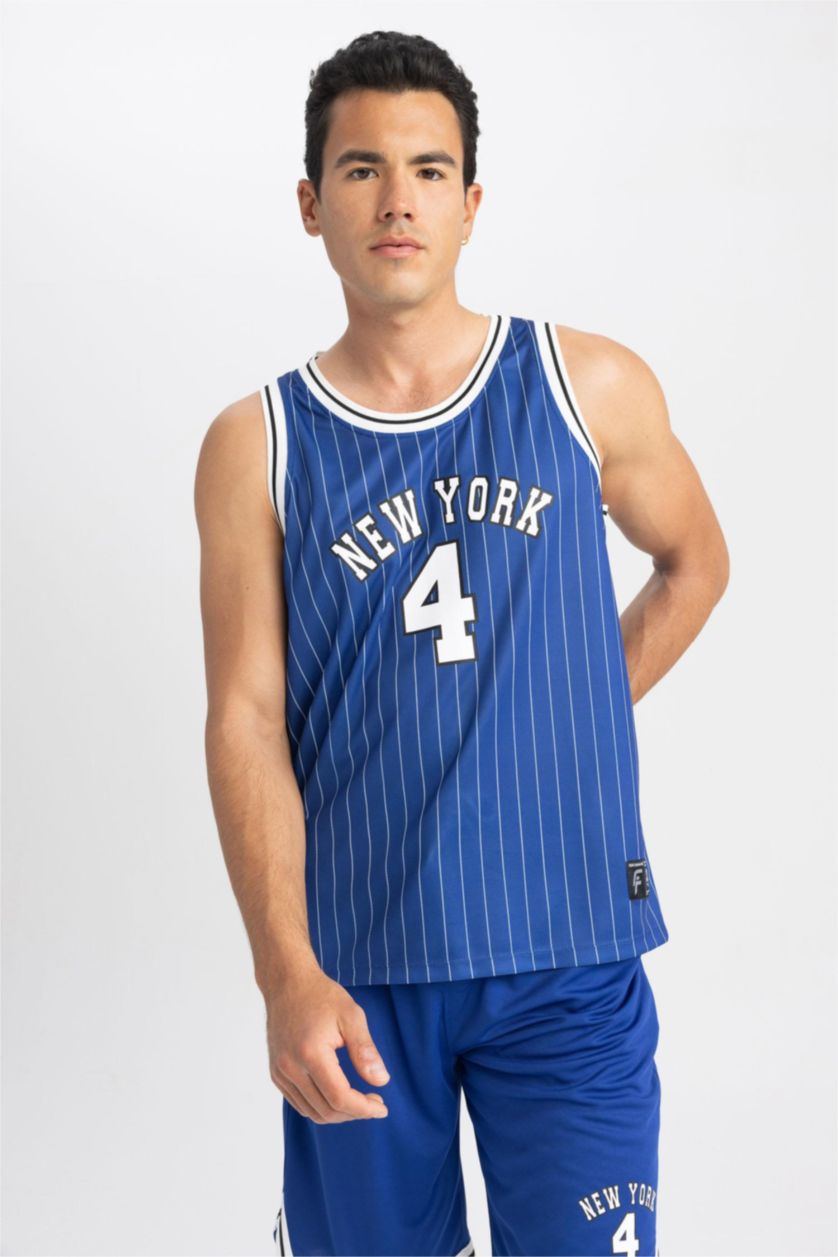 HOMME Bleu Defacto Fit Coupe Ajustée Motif À Chiffres Col Ras Du Cou Athlète Athlète