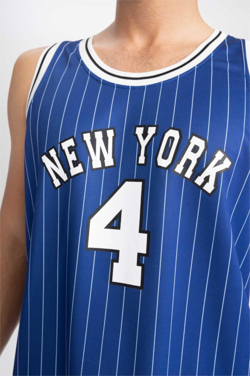 HOMME Bleu Defacto Fit Coupe Ajustée Motif À Chiffres Col Ras Du Cou Athlète Athlète