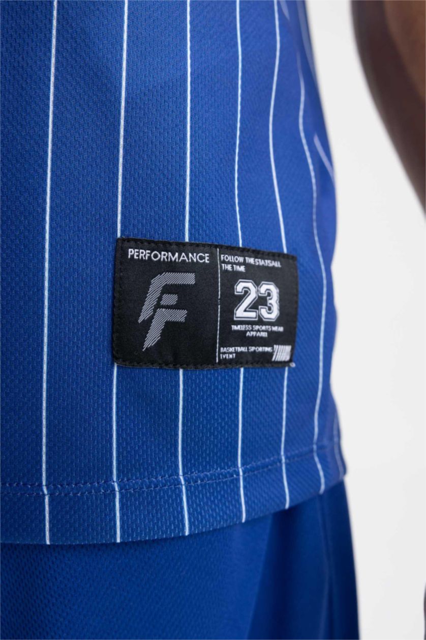 HOMME Bleu Defacto Fit Coupe Ajustée Motif À Chiffres Col Ras Du Cou Athlète Athlète