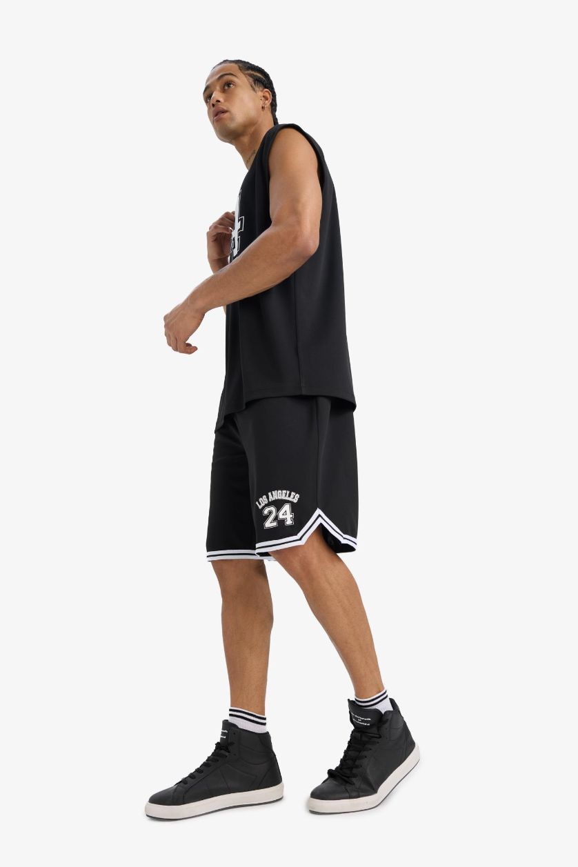 Erkek Siyah Hızlı Kuruyan Standart Fit Sporcu Kısa Paça Ağır Kumaş Şort