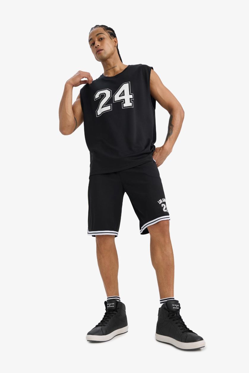 Erkek Siyah Hızlı Kuruyan Standart Fit Sporcu Kısa Paça Ağır Kumaş Şort