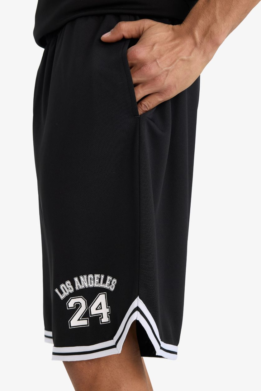 Erkek Siyah Hızlı Kuruyan Standart Fit Sporcu Kısa Paça Ağır Kumaş Şort