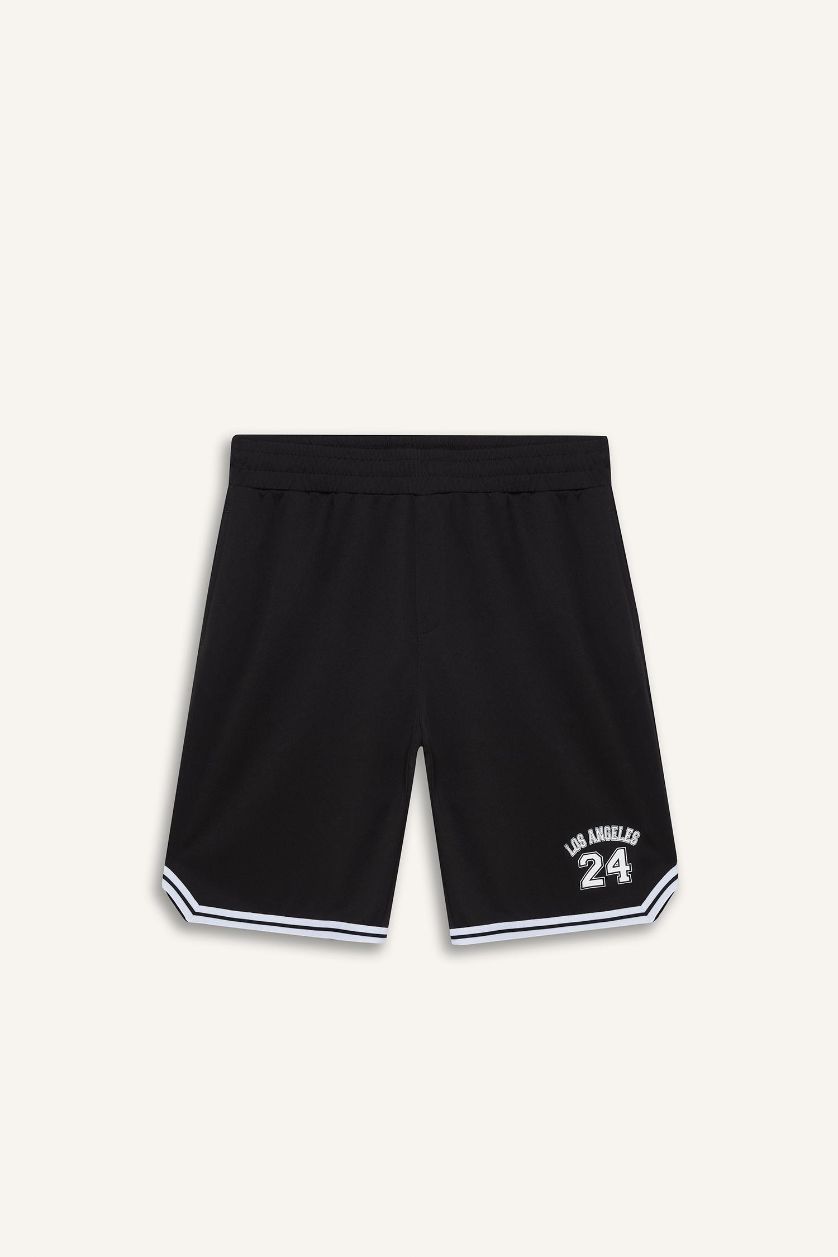 Erkek Siyah Hızlı Kuruyan Standart Fit Sporcu Kısa Paça Ağır Kumaş Şort