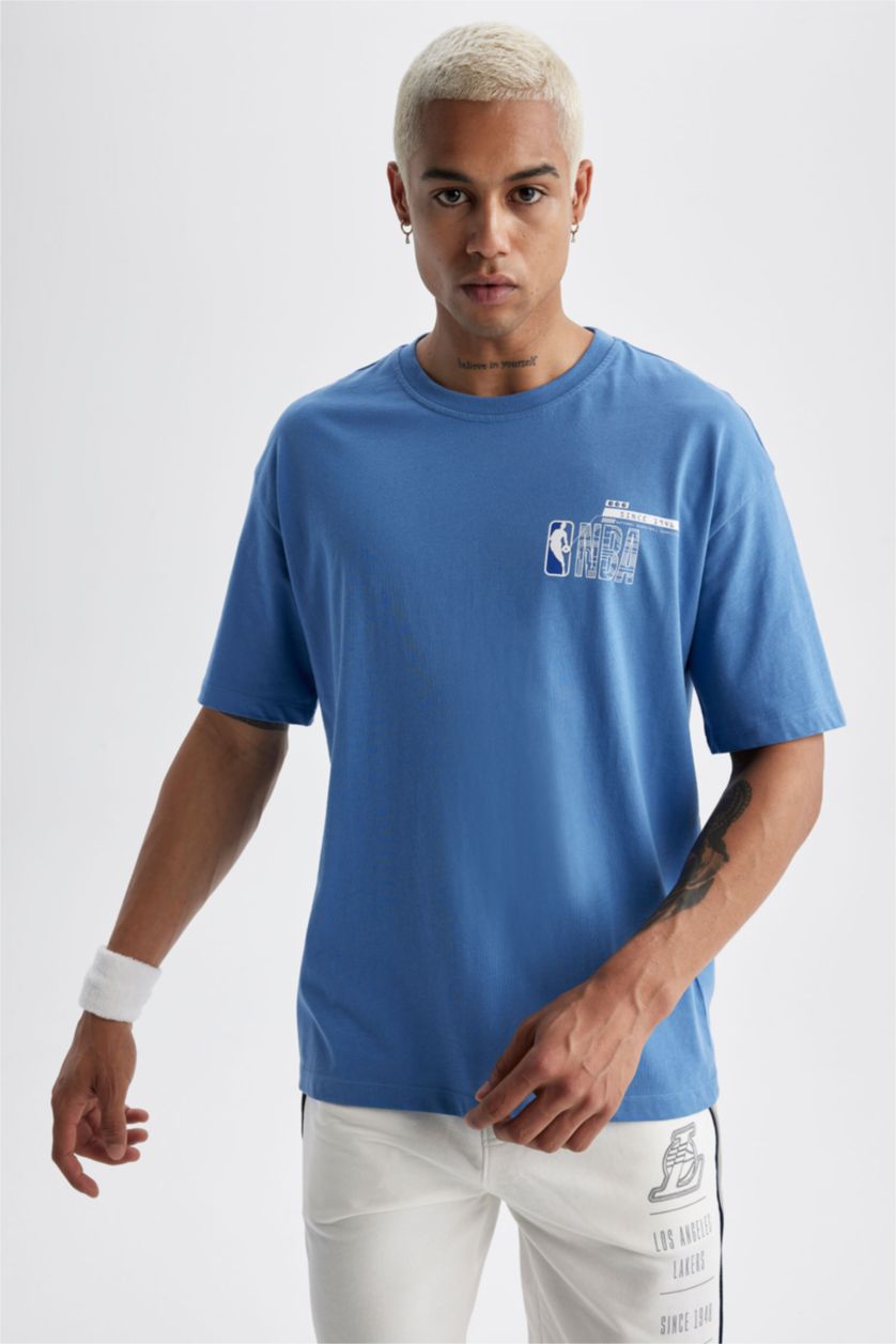 MAN Dark Blue Defacto Fit NBA Licensed Oversize Fit Crew Neck T-Shirt