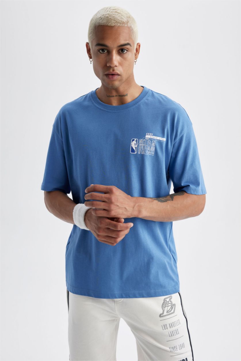 MAN Dark Blue Defacto Fit NBA Licensed Oversize Fit Crew Neck T-Shirt