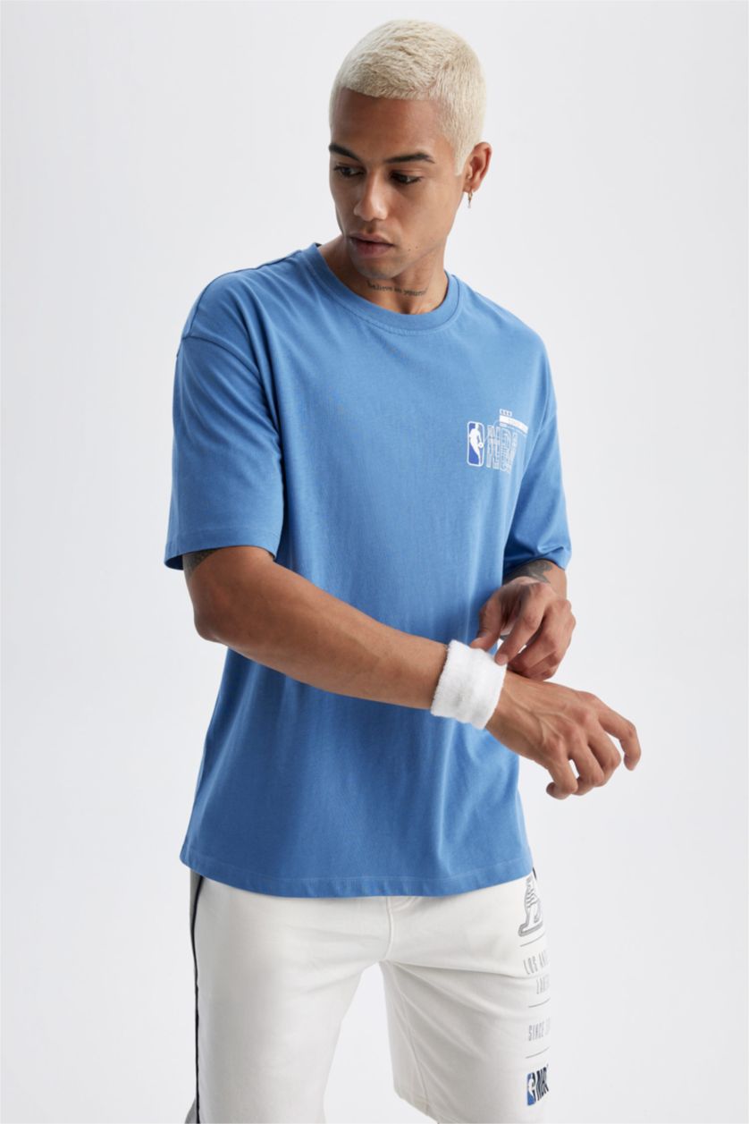 MAN Dark Blue Defacto Fit NBA Licensed Oversize Fit Crew Neck T-Shirt