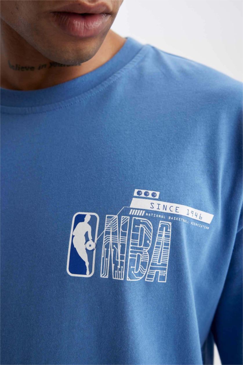 MAN Dark Blue Defacto Fit NBA Licensed Oversize Fit Crew Neck T-Shirt