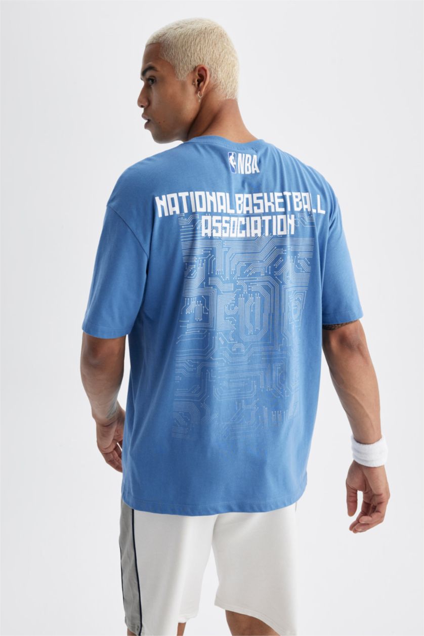 MAN Dark Blue Defacto Fit NBA Licensed Oversize Fit Crew Neck T-Shirt