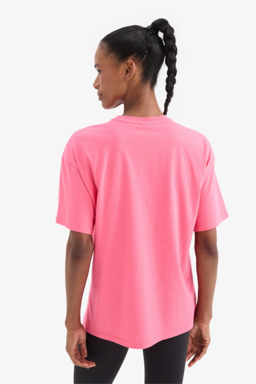 WOMAN Pink DeFactoFit NBA Wordmark Oversize Fit Short Sleeve T-Shirt