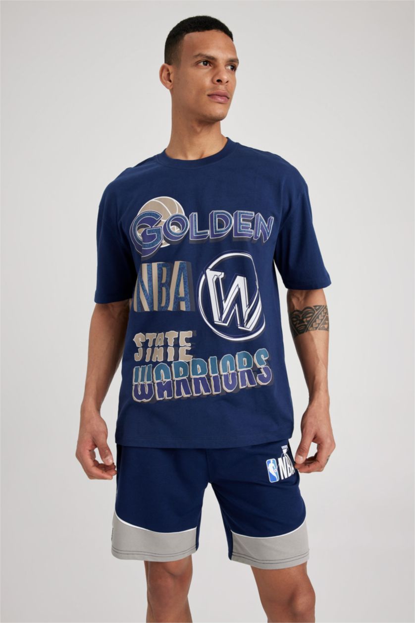 Erkek Lacivert DeFactoFit NBA Lisanslı Standart Fit Pamuklu Şort