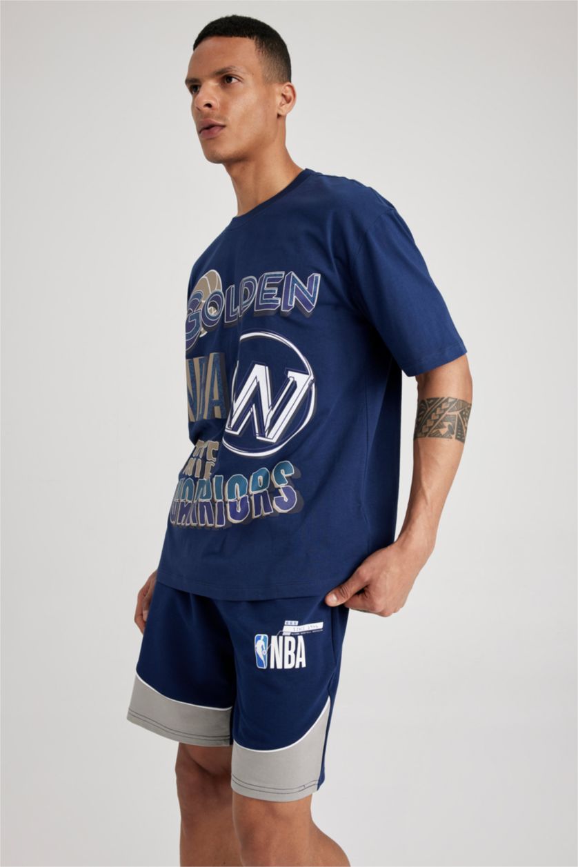 Erkek Lacivert DeFactoFit NBA Lisanslı Standart Fit Pamuklu Şort