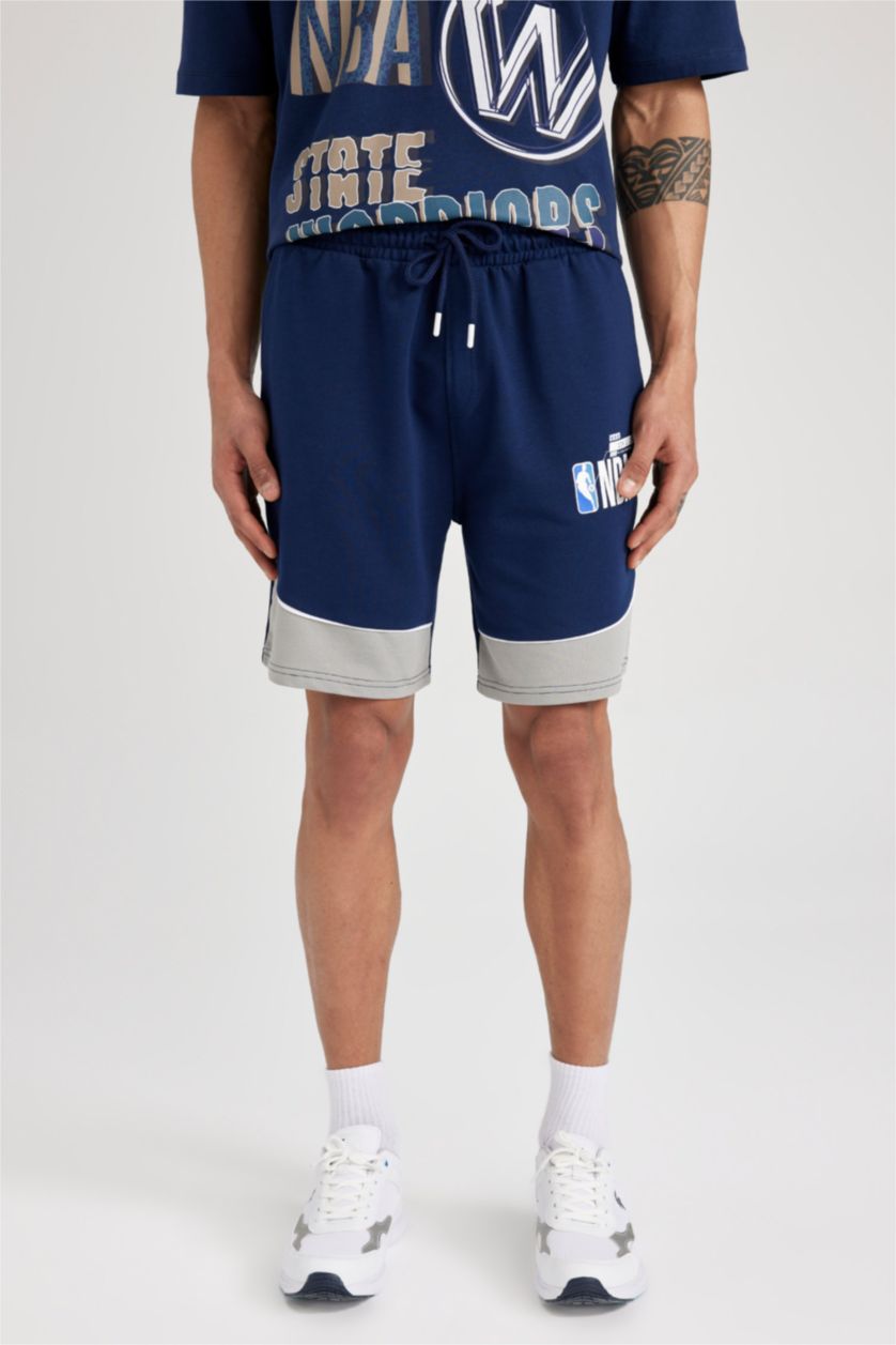 Erkek Lacivert DeFactoFit NBA Lisanslı Standart Fit Pamuklu Şort
