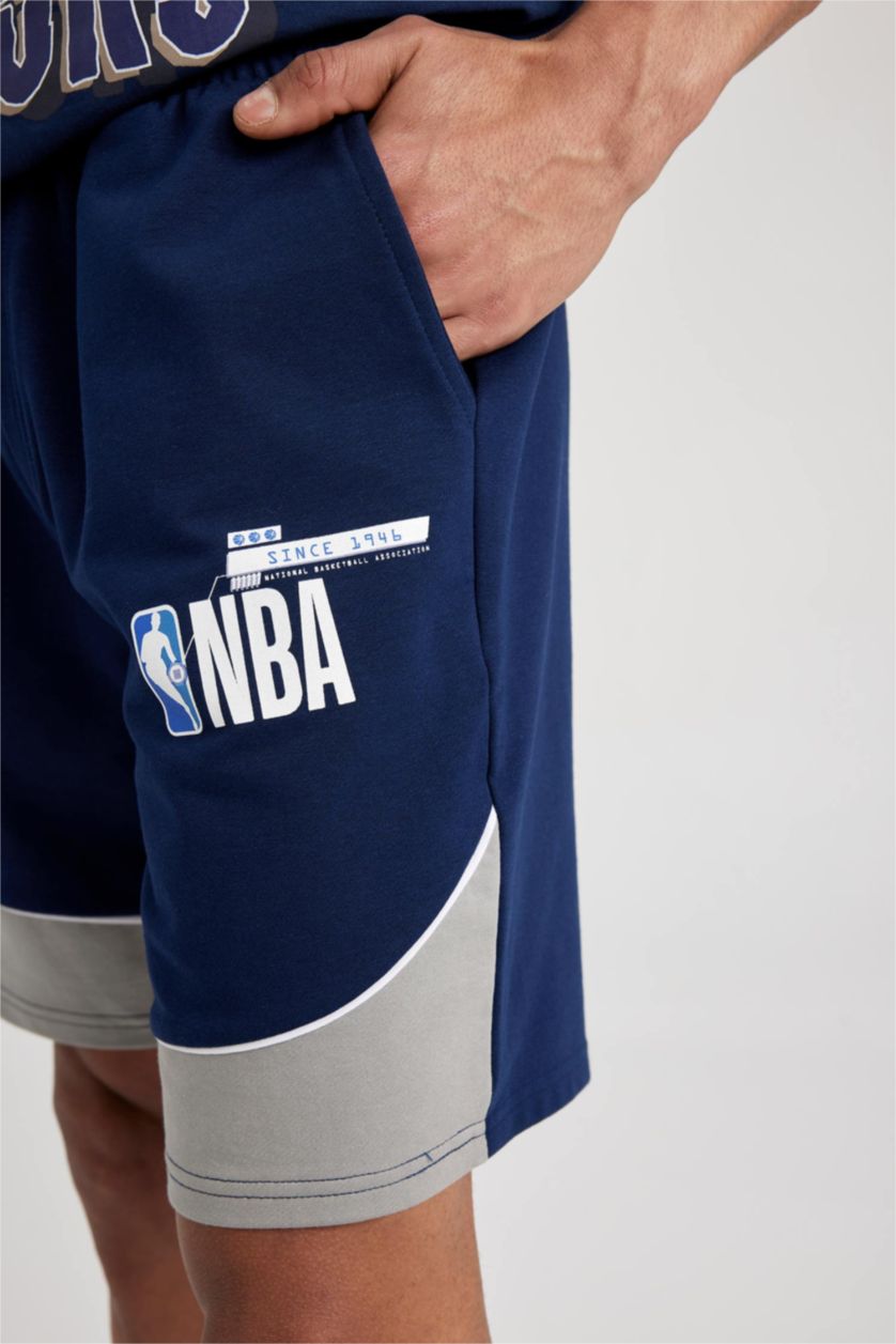 Erkek Lacivert DeFactoFit NBA Lisanslı Standart Fit Pamuklu Şort