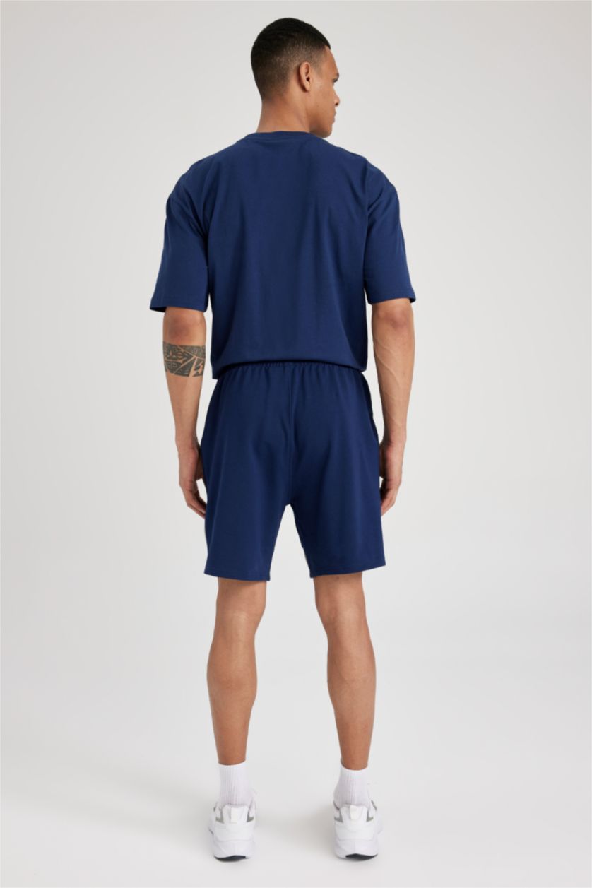 Erkek Lacivert DeFactoFit NBA Lisanslı Standart Fit Pamuklu Şort