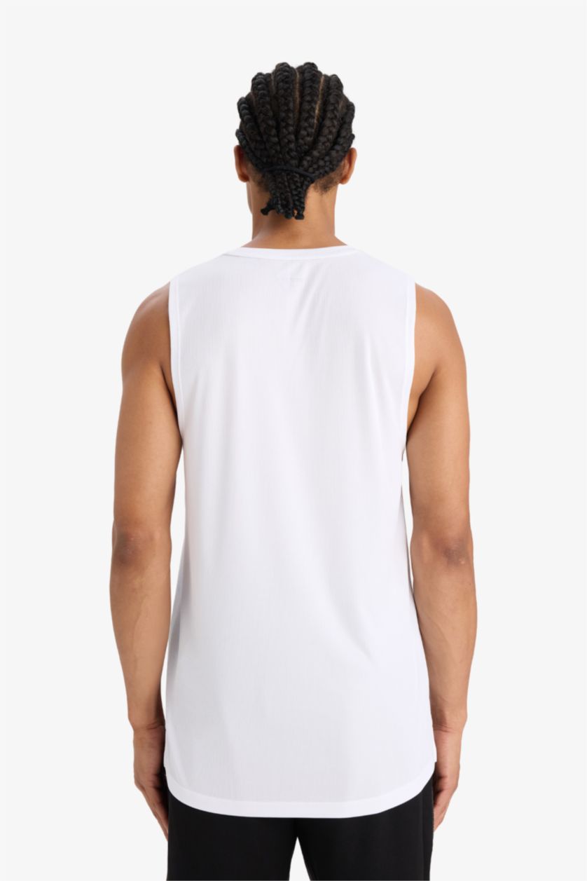 Мужчины Белый Облегающая спортивная майка с круглым вырезом из плотной ткани с принтом