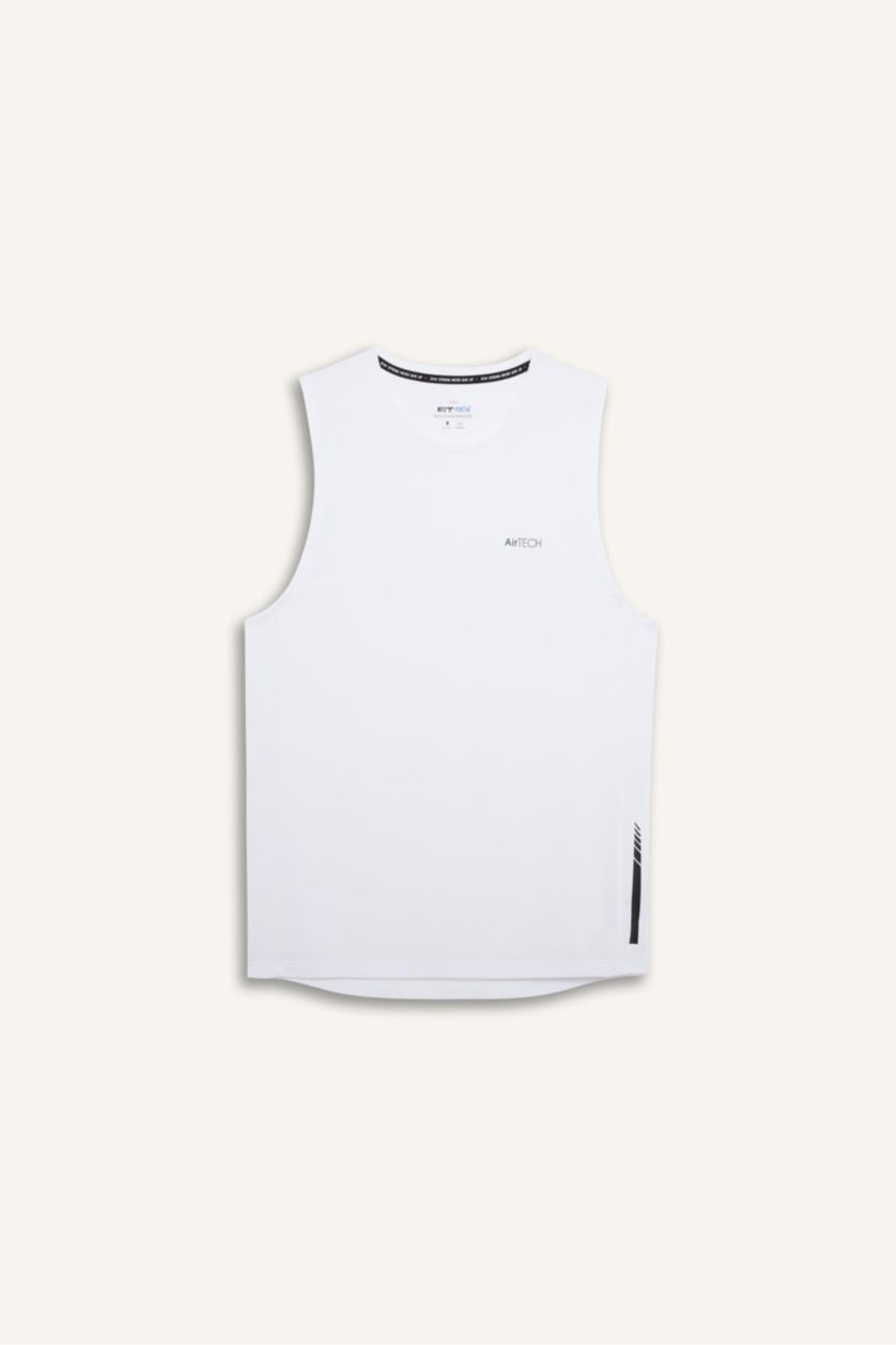 Мужчины Белый Облегающая спортивная майка с круглым вырезом из плотной ткани с принтом