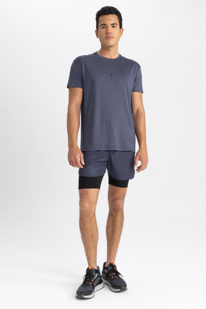 Erkek İndigo DeFactoFit Slim Fit Taytlı Spor Şort