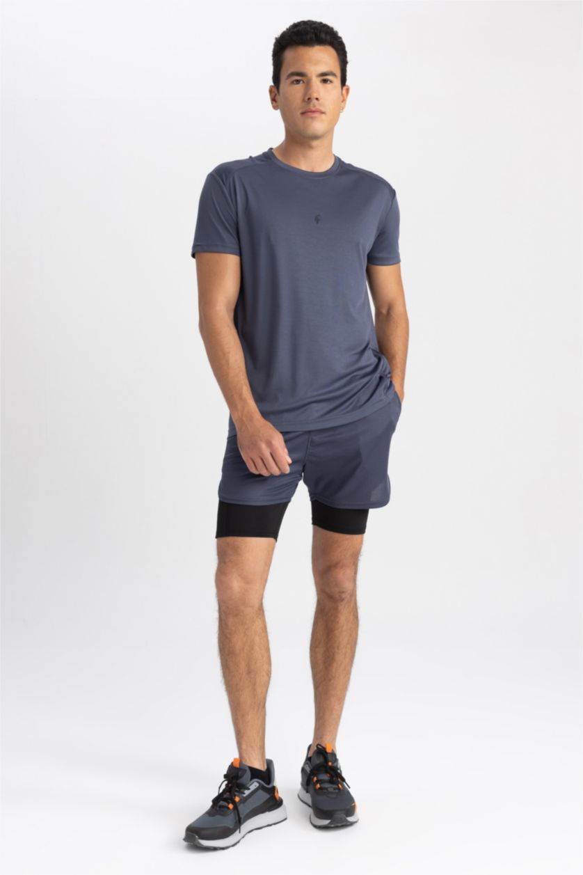 Erkek İndigo DeFactoFit Slim Fit Taytlı Spor Şort