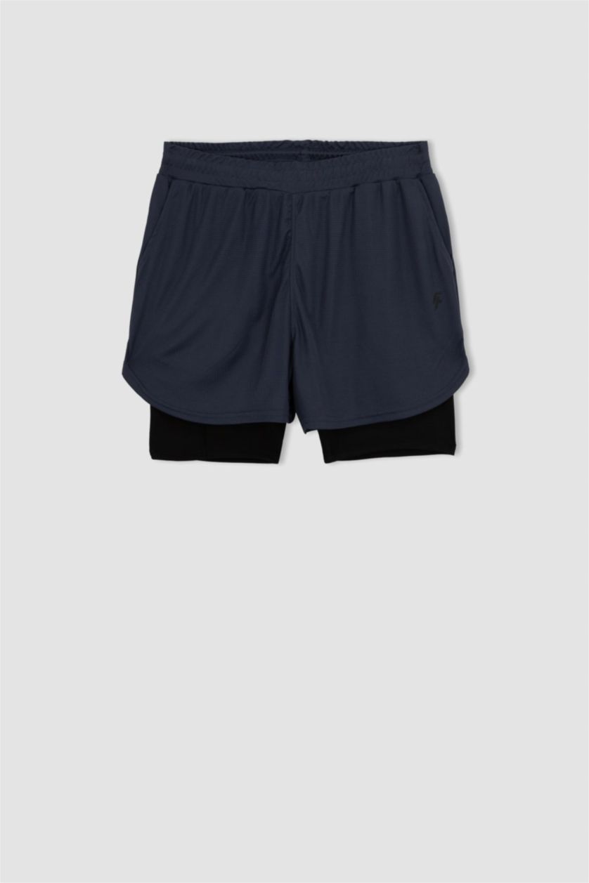 Erkek İndigo DeFactoFit Slim Fit Taytlı Spor Şort