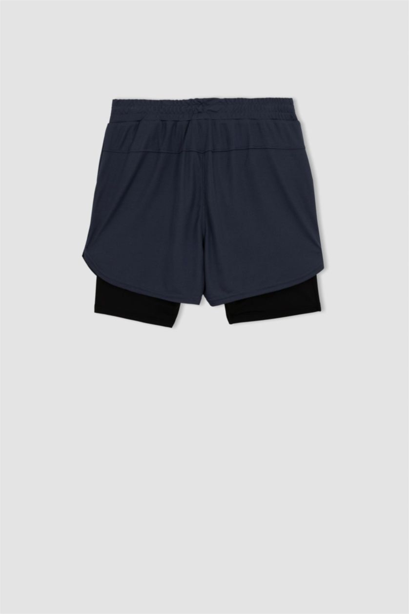 Erkek İndigo DeFactoFit Slim Fit Taytlı Spor Şort