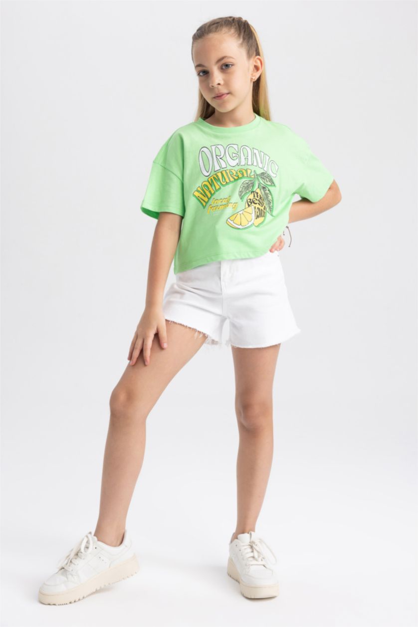GIRLS & TEENS Light Green تيشيرت نص كم كروب