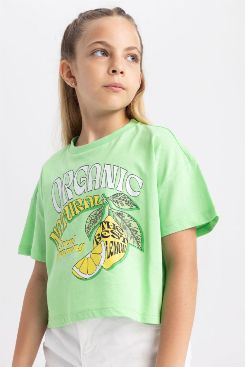 GIRLS & TEENS Light Green تيشيرت نص كم كروب