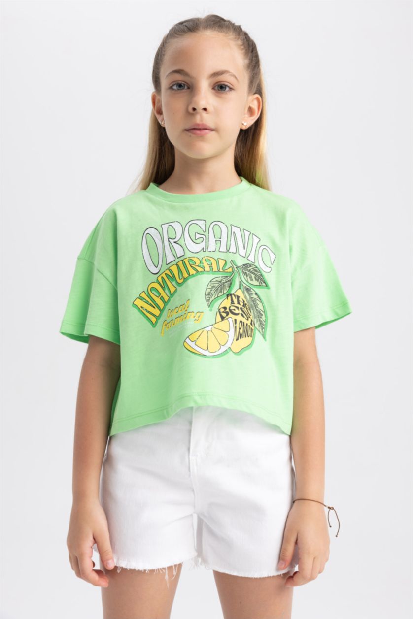 GIRLS & TEENS Light Green تيشيرت نص كم كروب