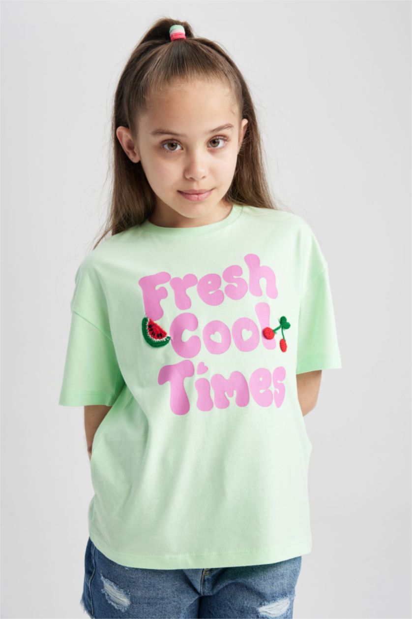 GIRLS & TEENS Light Green Regular Fit Short Sleeve T-Shirt