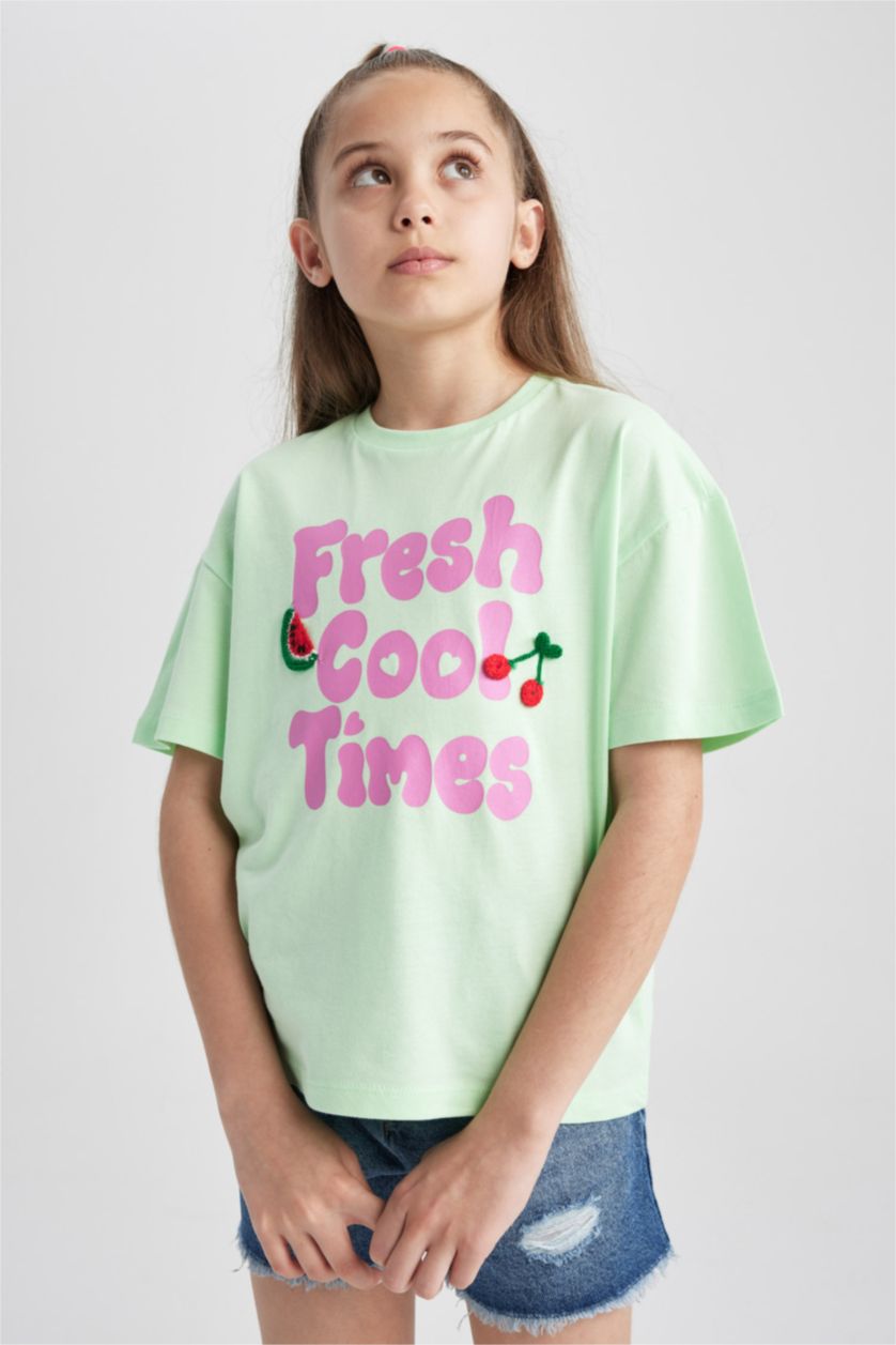 GIRLS & TEENS Light Green Regular Fit Short Sleeve T-Shirt