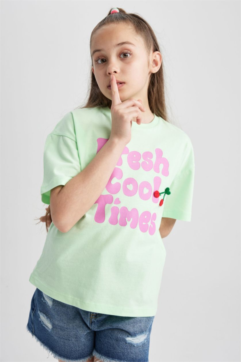 GIRLS & TEENS Light Green Regular Fit Short Sleeve T-Shirt