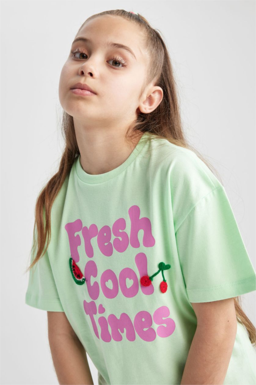 GIRLS & TEENS Light Green Regular Fit Short Sleeve T-Shirt