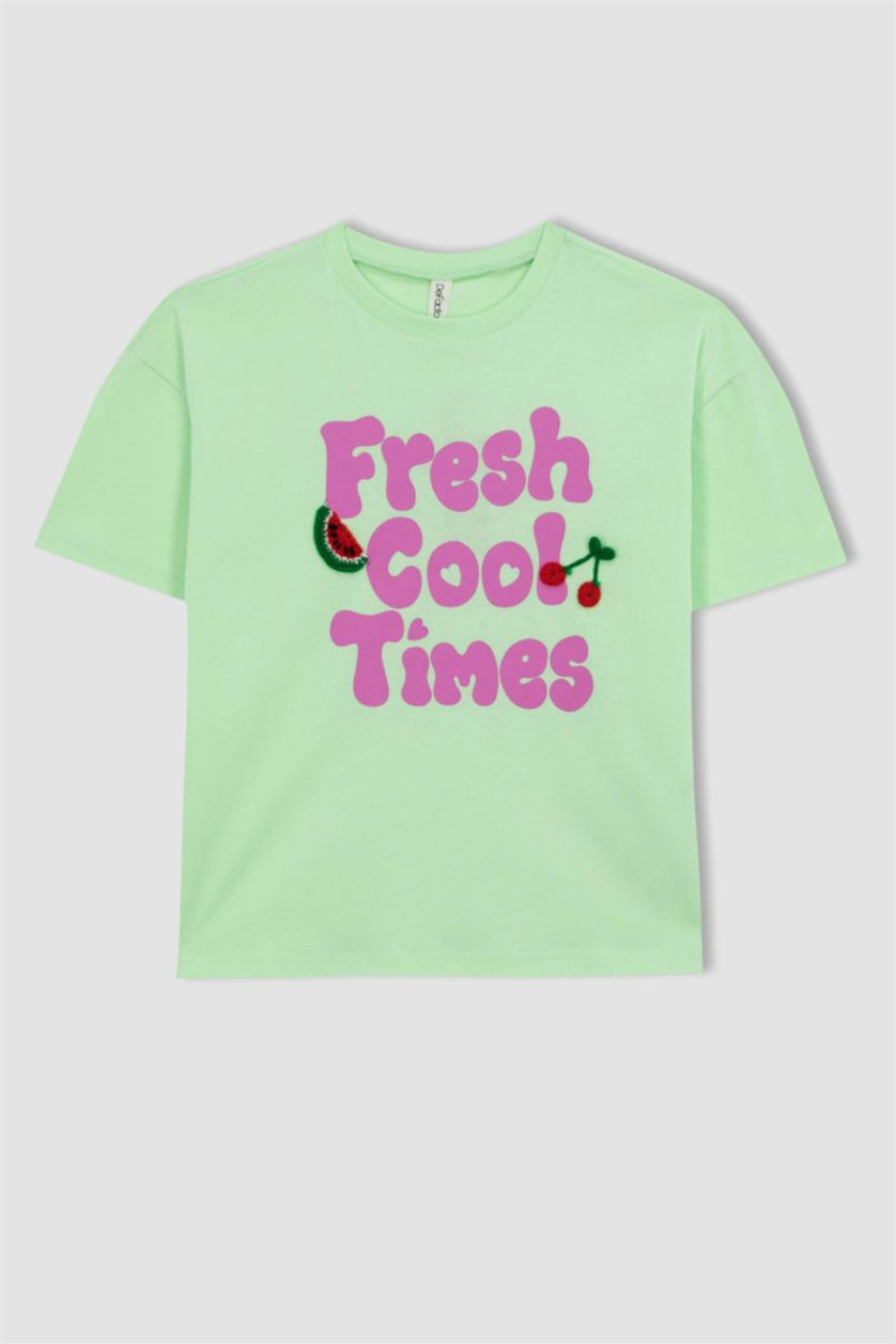 GIRLS & TEENS Light Green Regular Fit Short Sleeve T-Shirt