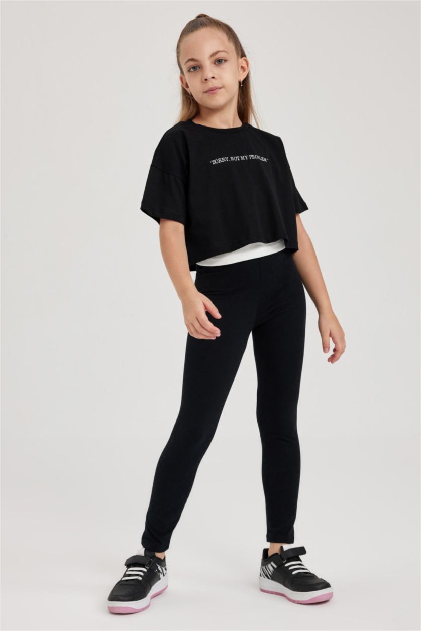 بنات أسود طقم بناتي تي شيرت اندرشيرت بقصة عادية - قطعتين